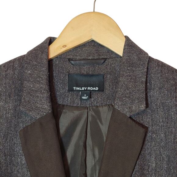 Tinley Road Wool Blazer Brown Faux Suede Lapel Tailored Structured Jacket Size S - Picture 3 of 16